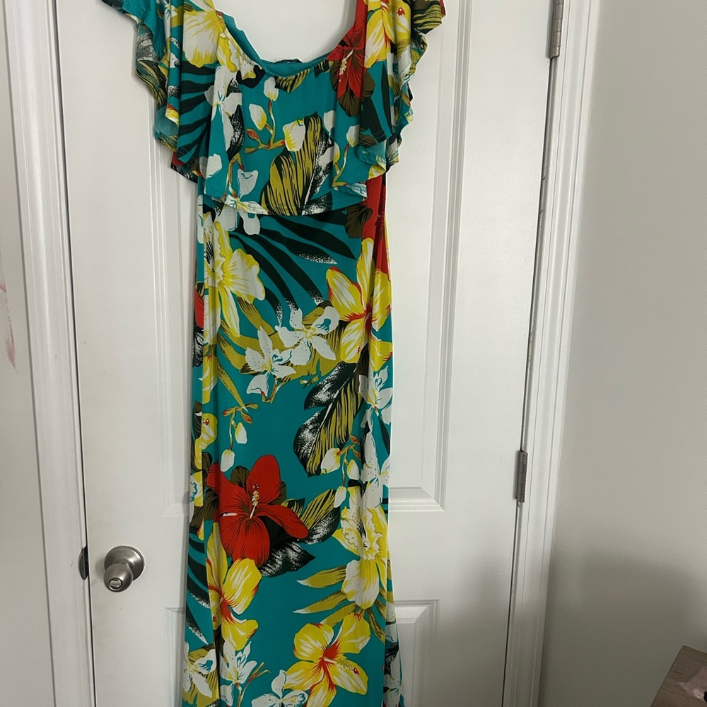 Fashion Nova Floral Teal Maxi Dress
